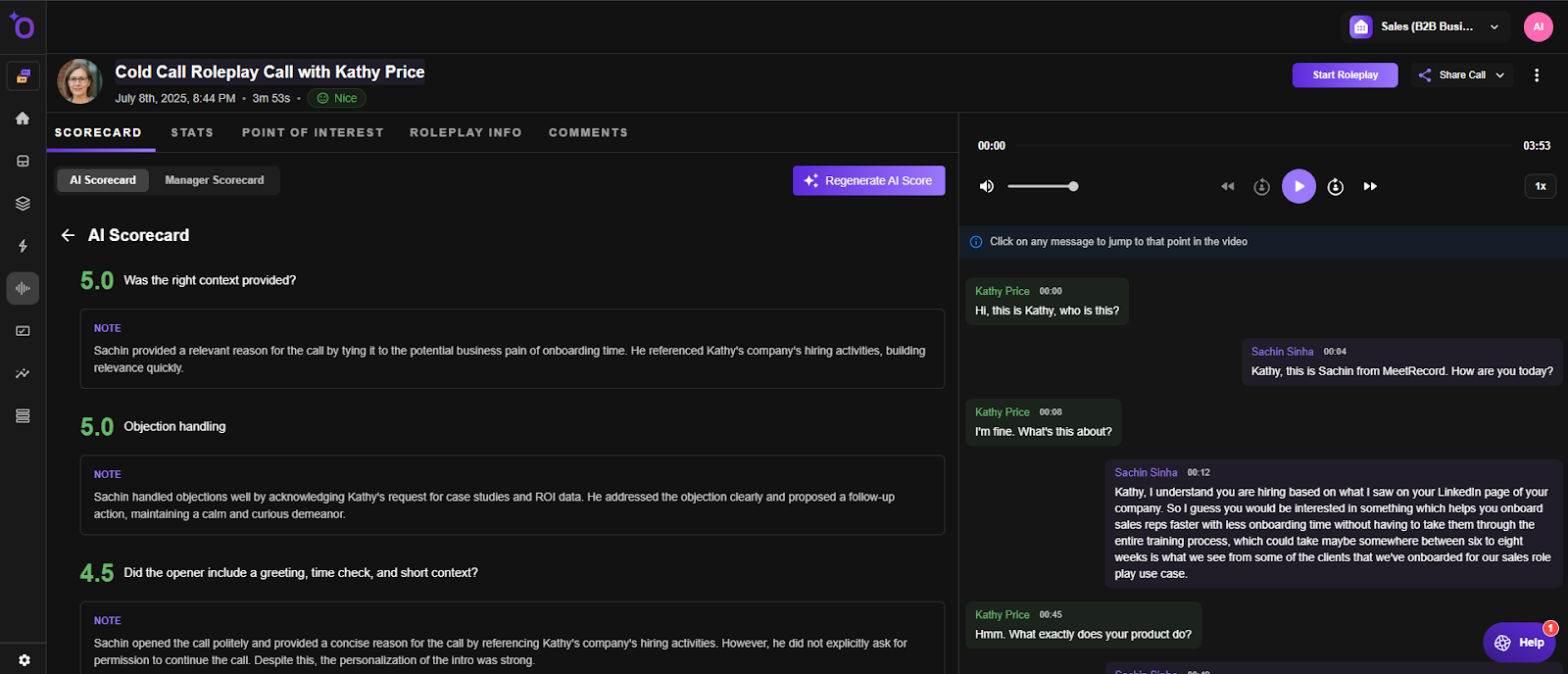 Outdoo's scorecard showcasing the quality of the deal coversation.