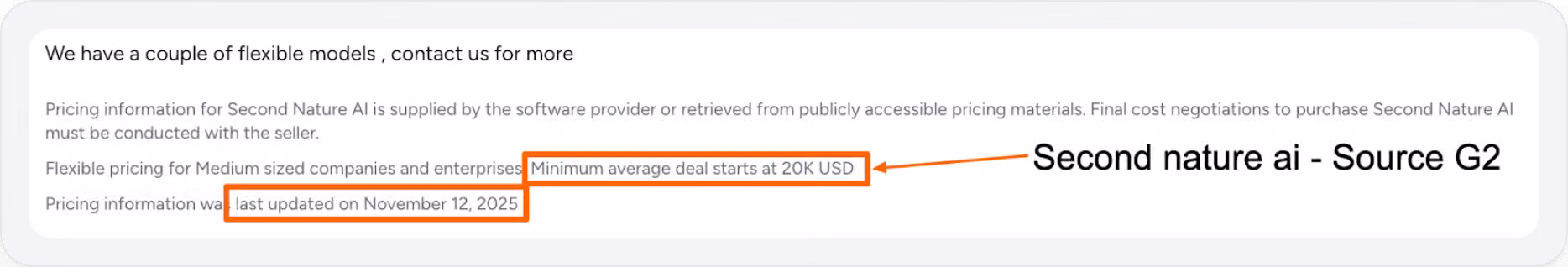 Customer feedback discussing cost and value issues with Second Nature software