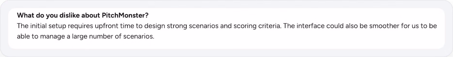 User review explaining drawbacks of PitchMonster AI sales training tool