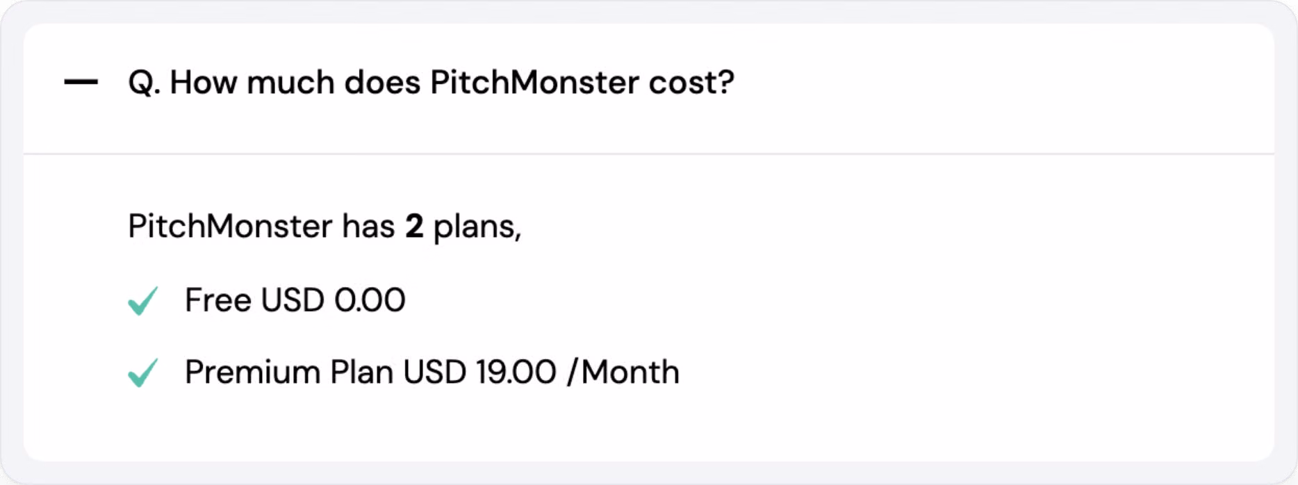 Screenshot showing estimated pricing and average cost for PitchMonster AI sales training tool
