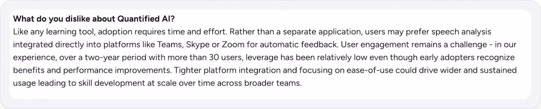Quantified user review on adoption challenges across sales teams