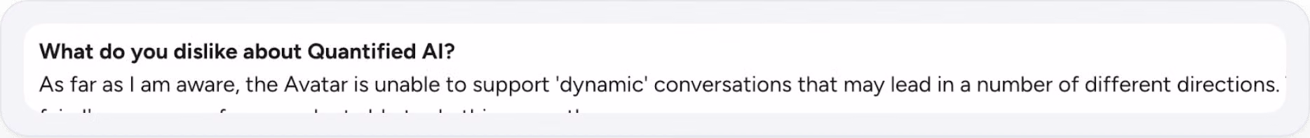 User review highlighting Quantified AI conversational flexibility limitations