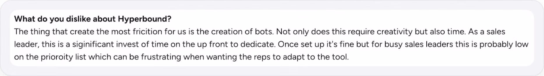 User review on Hyperbound bot setup effort for sales leaders