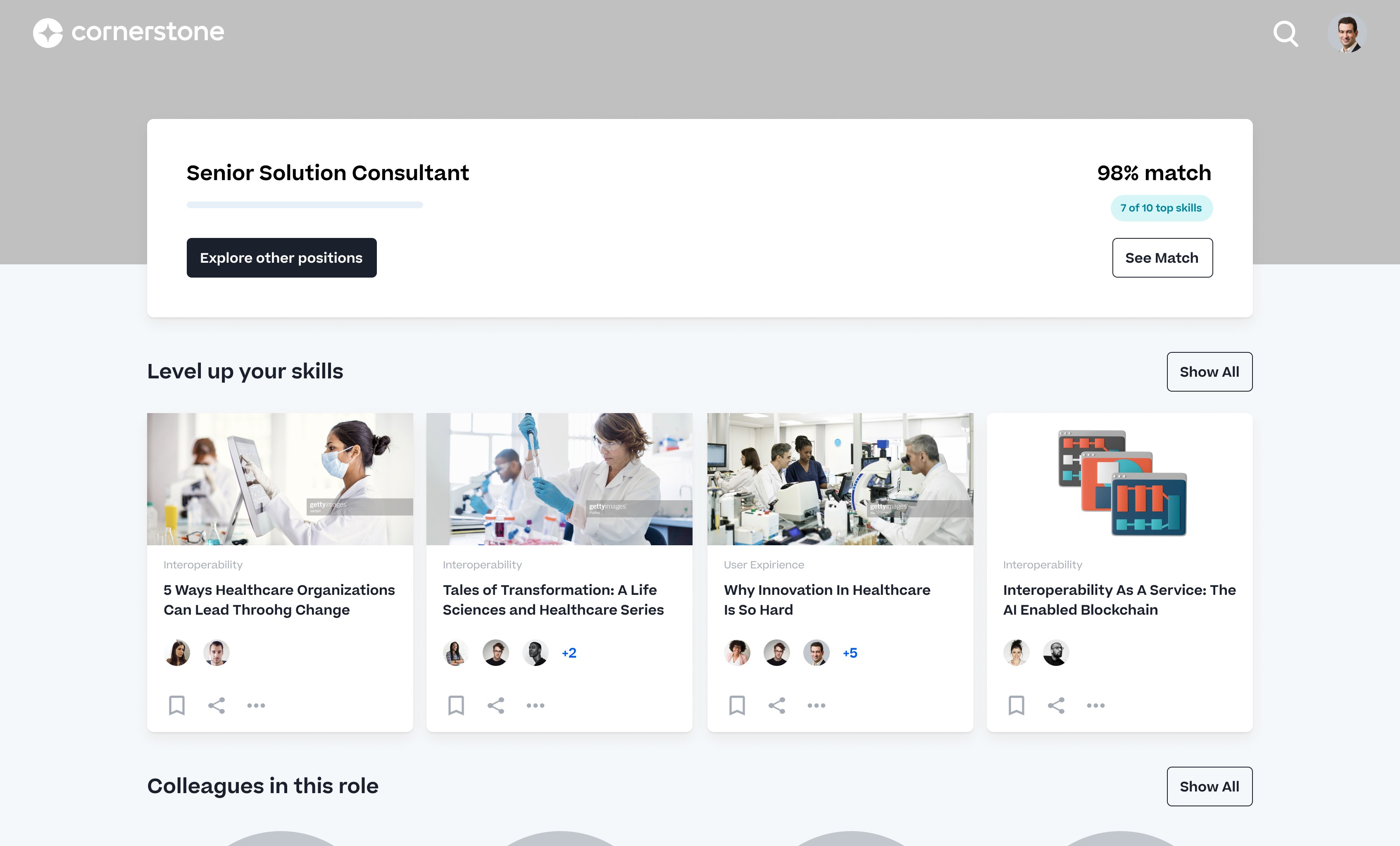 Screenshot of Cornrstone showing skill developement courses
