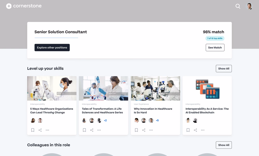 Screenshot of Cornrstone showing skill developement courses