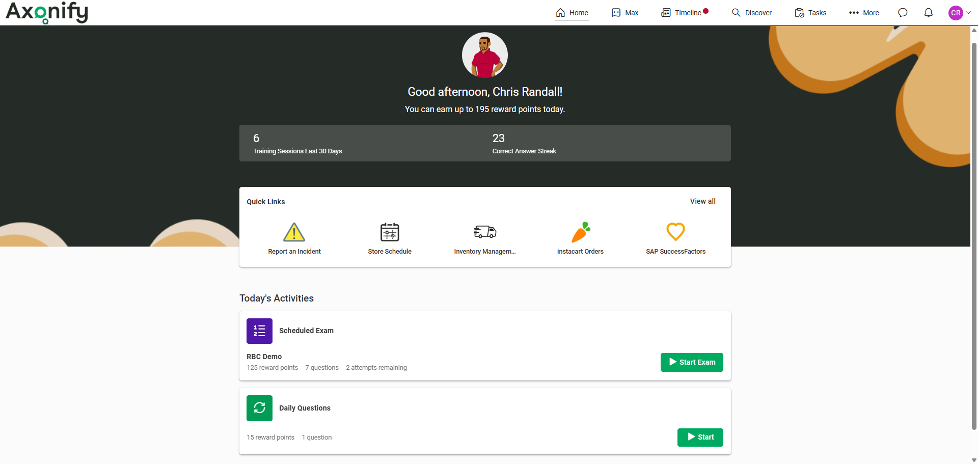 Axonify daily training interface screenshot