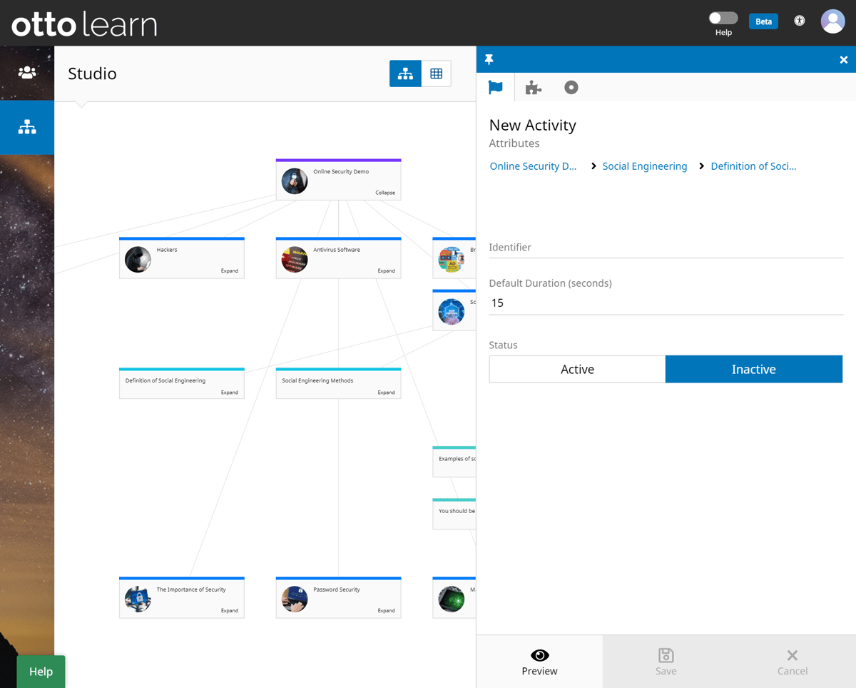 : OttoLearn mastery learning dashboard showing individual learner progress curves and content gap indicators