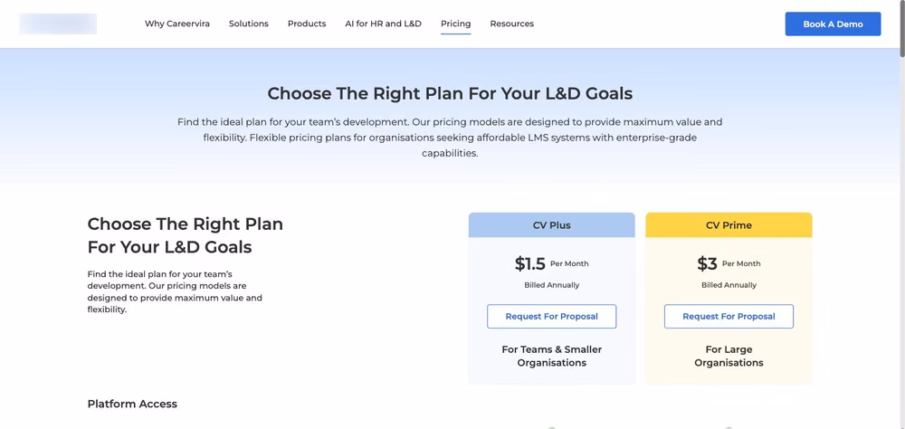 Careervira published enterprise pricing, CV Plus and CV Prime tiers