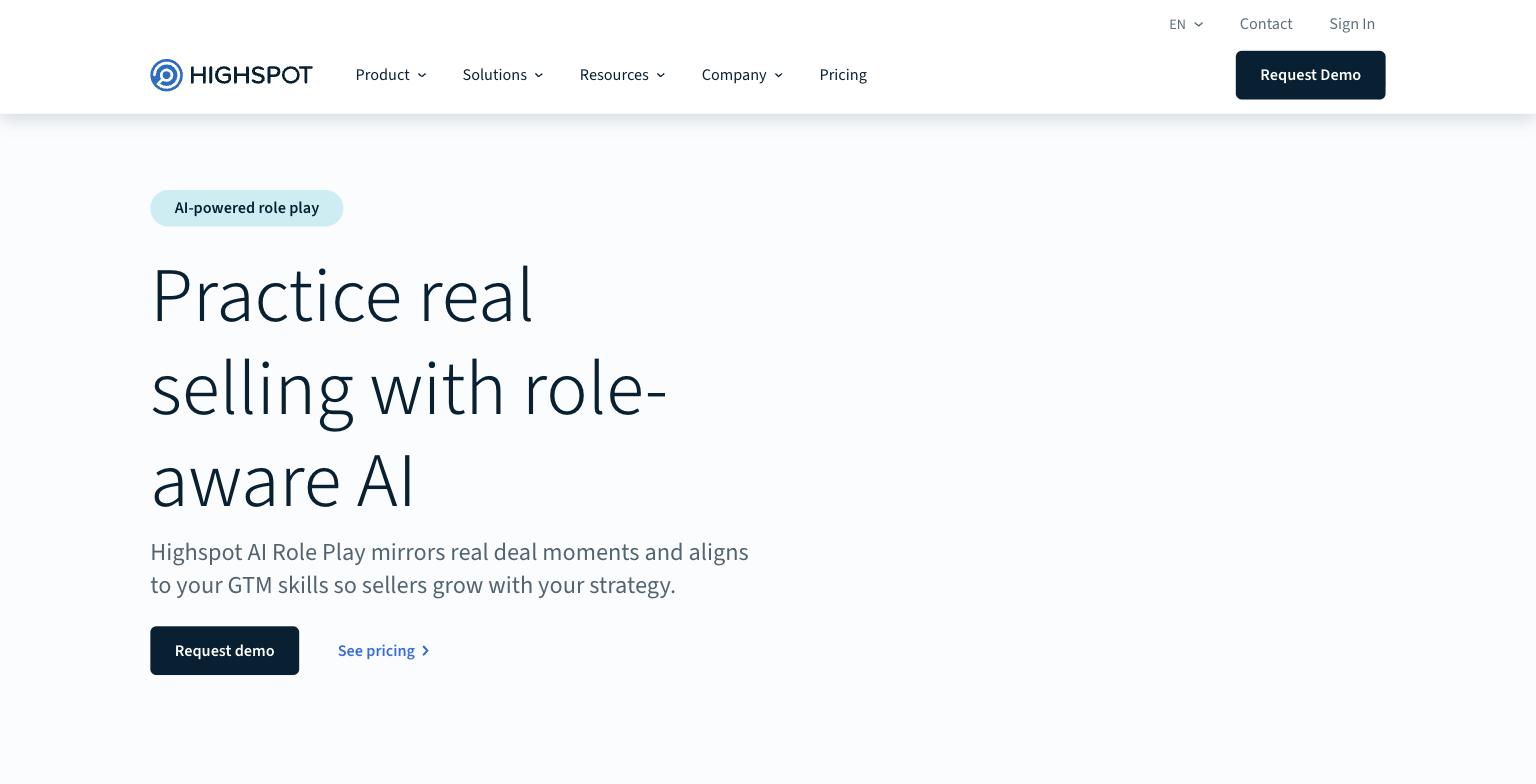 Highspot AI Role Play feature page