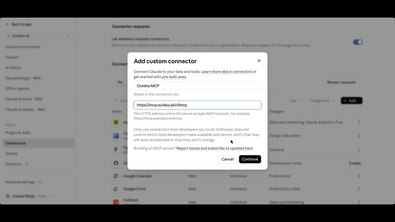 Add Outdoo MCP Connector to Claude Desktop or Web