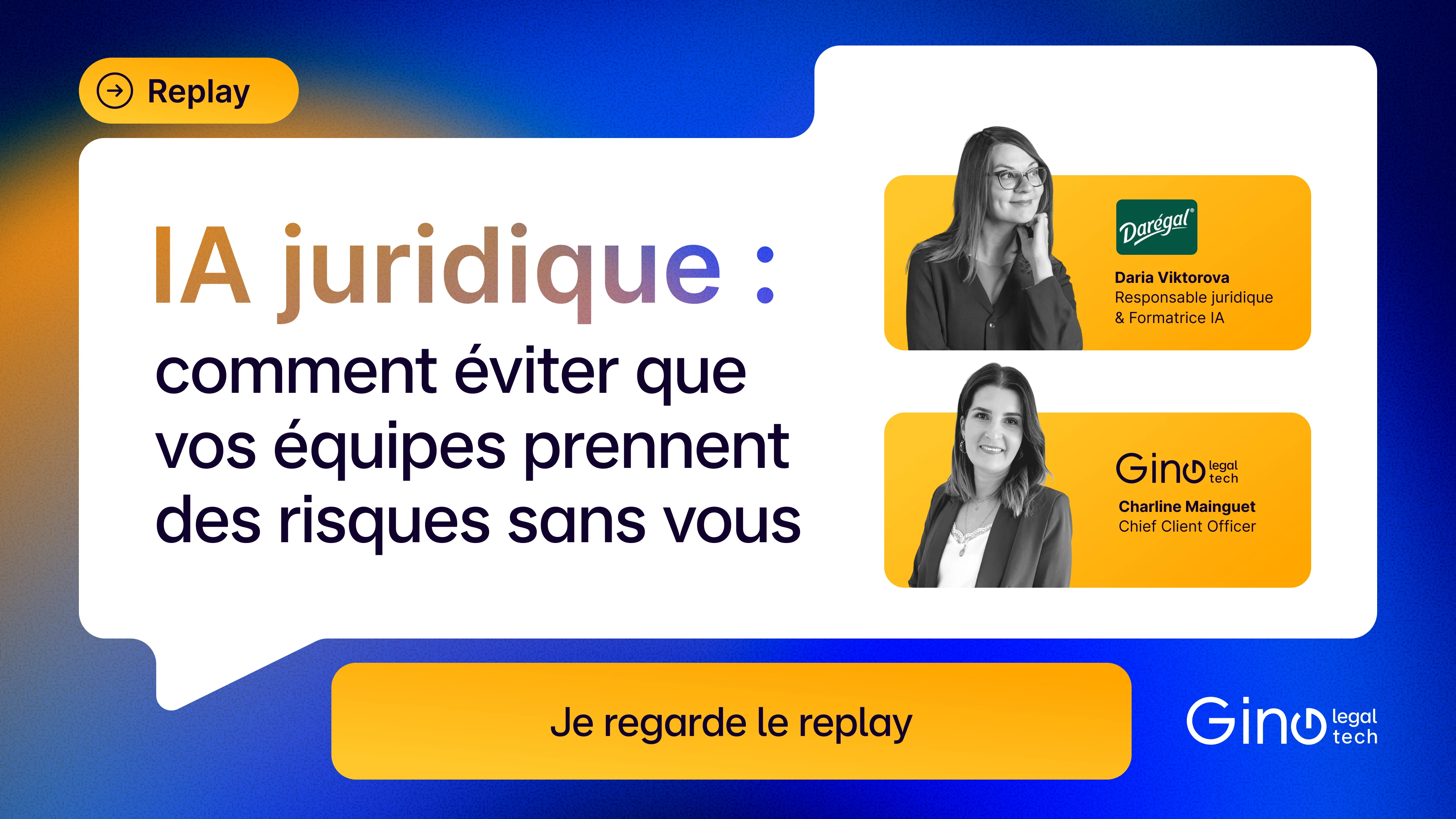 L'image montre un webinar au sujet de l'ia juridique. On voit les deux intervenantes Daria Viktorova et Charline Mainguet