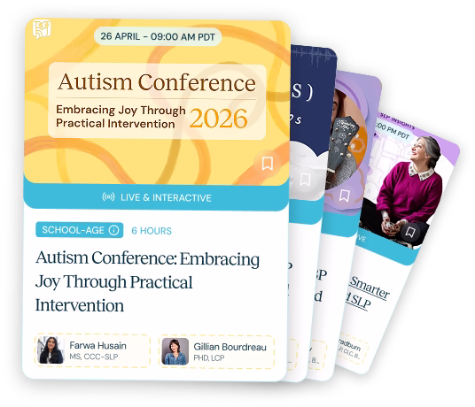 Promotional cards for 28 new courses including Cognitive Communication Disorders seminar on supporting recovery and self-advocacy after brain injury with four instructors shown.