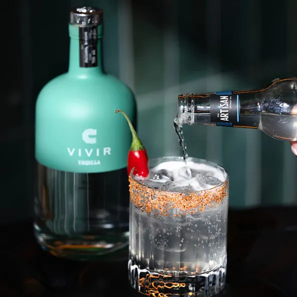 Drinks on a dark table.
