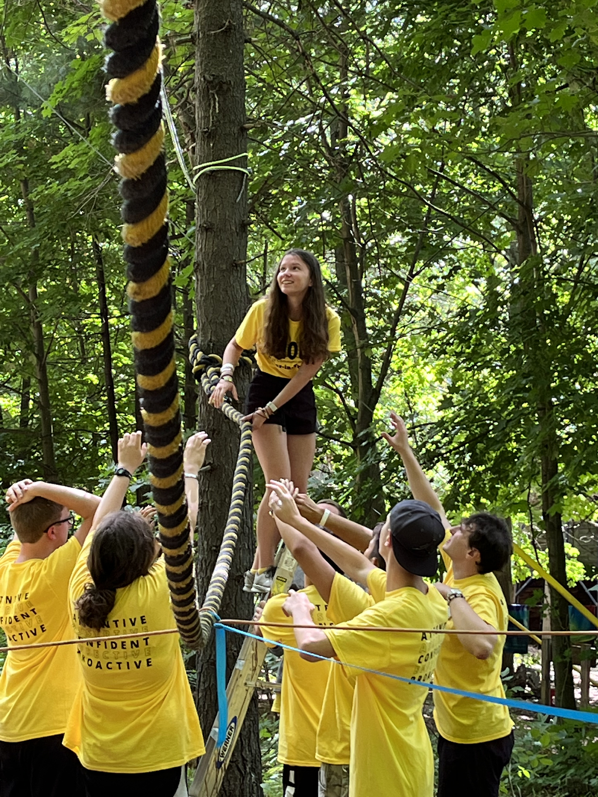A group of people in yellow shirtsDescription automatically generated
