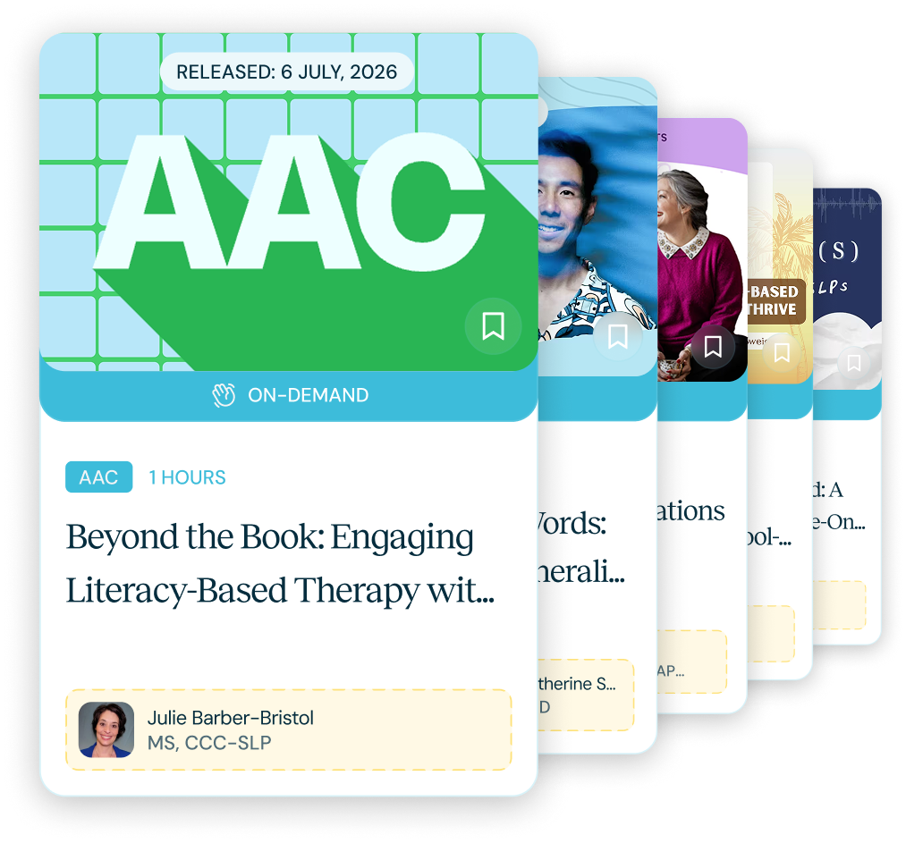 Promotional cards for 28 new courses including Cognitive Communication Disorders seminar on supporting recovery and self-advocacy after brain injury with four instructors shown.