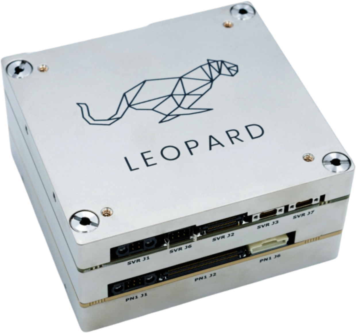 Compact metal electronic device with a geometric leopard logo and the word 'LEOPARD' on the top.