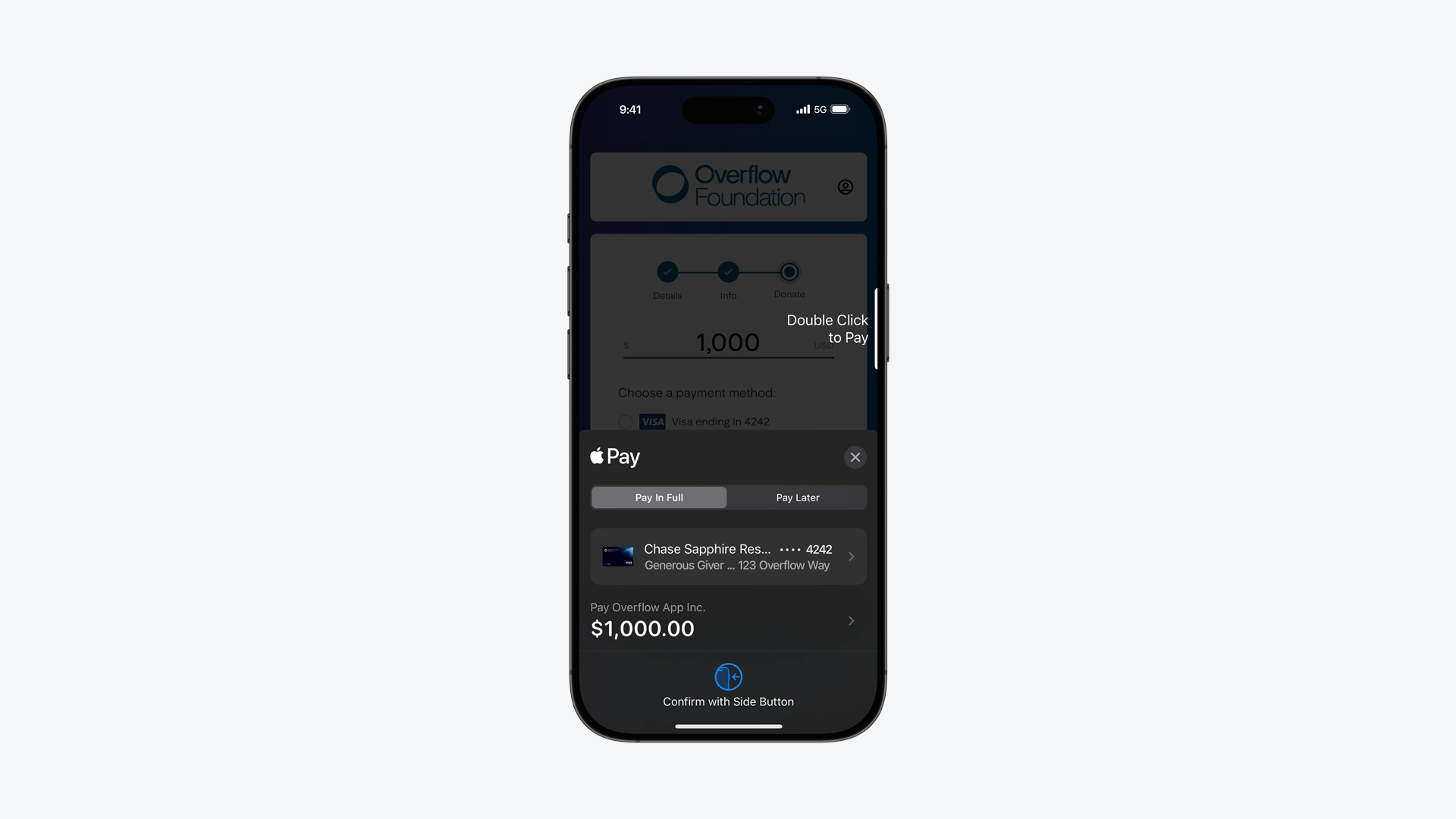 an iPhone device with a $1,000 gift given through apple pay 