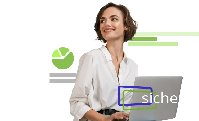 Business Frau mit Laptop und Software-Elementen aus Aeneis
