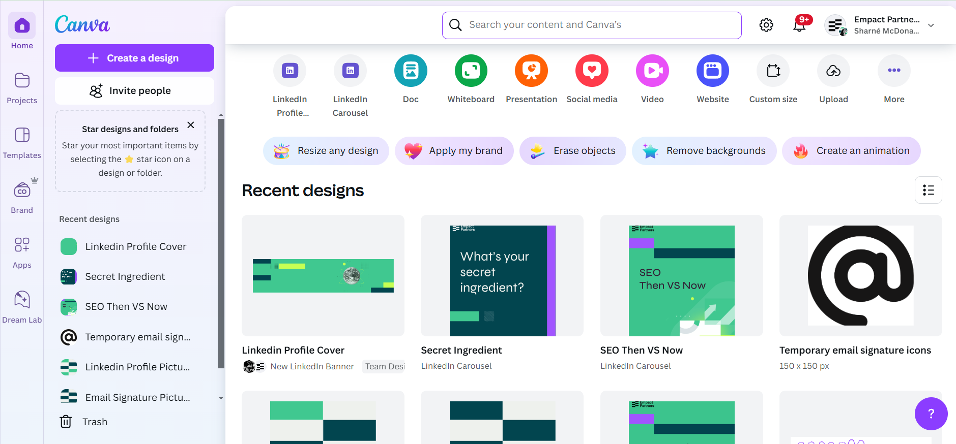 Canva interface Empact Partners