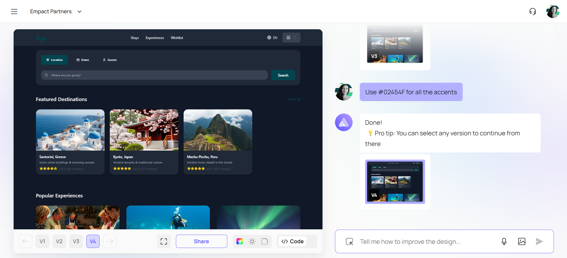 Readdy interface Empact Partners