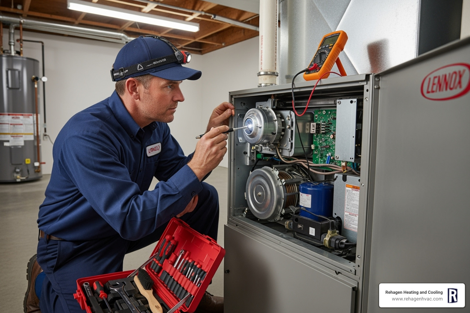 A certified HVAC technician inspecting a modern furnace system, ensuring all components are clean and functioning correctly - furnace maintenance jefferson city