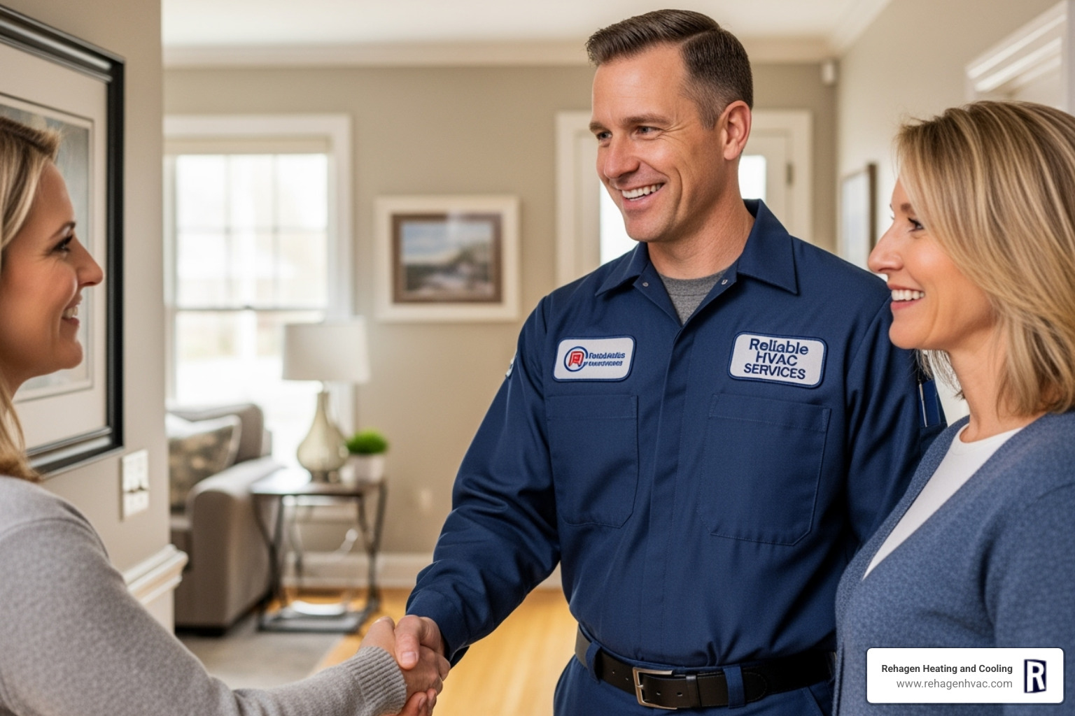 HVAC technician shaking hands with homeowner - ac maintenance westphalia HVAC technician shaking hands with homeowner - ac maintenance westphalia