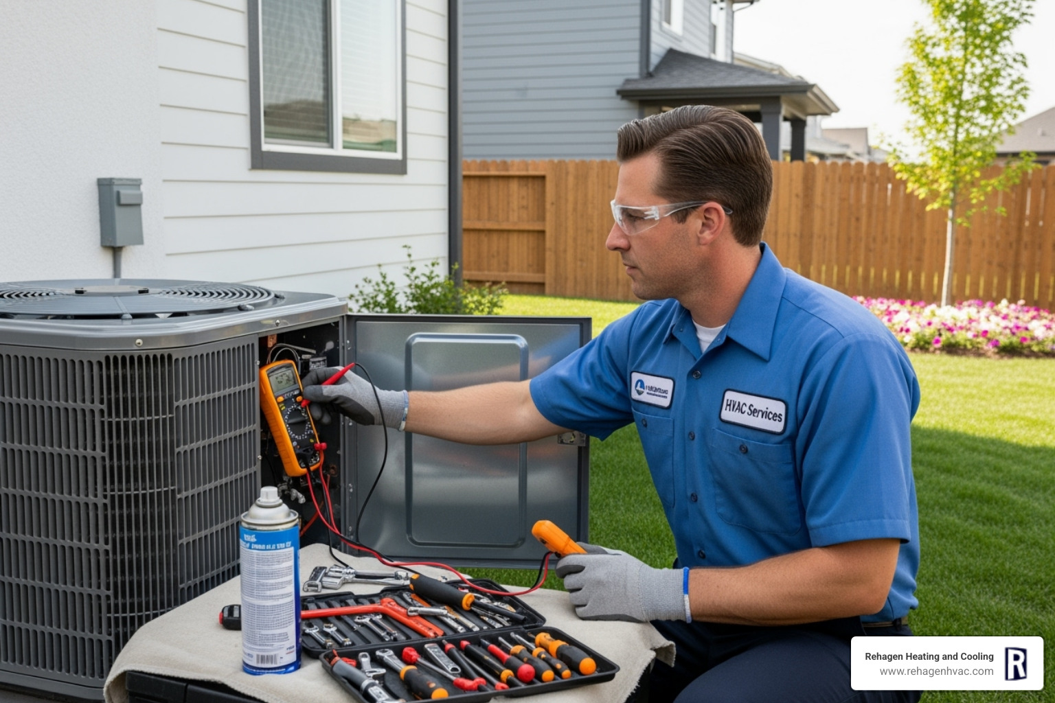 professional HVAC technician servicing an outdoor AC unit - ac maintenance westphalia professional HVAC technician servicing an outdoor AC unit - ac maintenance westphalia