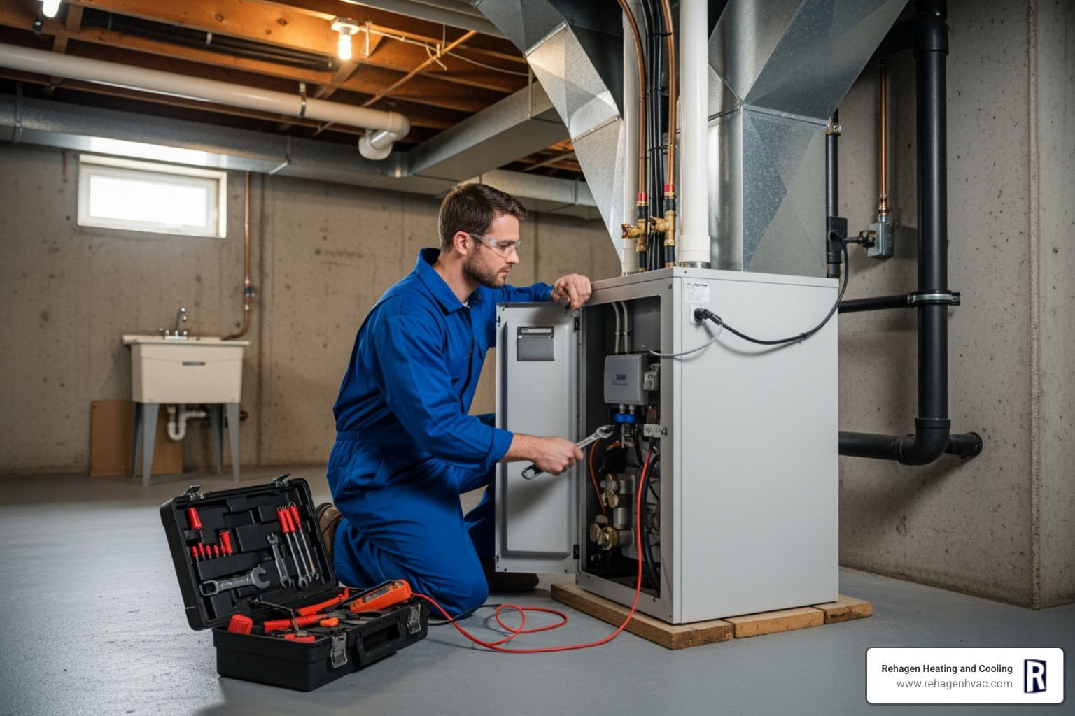 technician servicing a geothermal heat pump unit - geothermal cooling service ashland