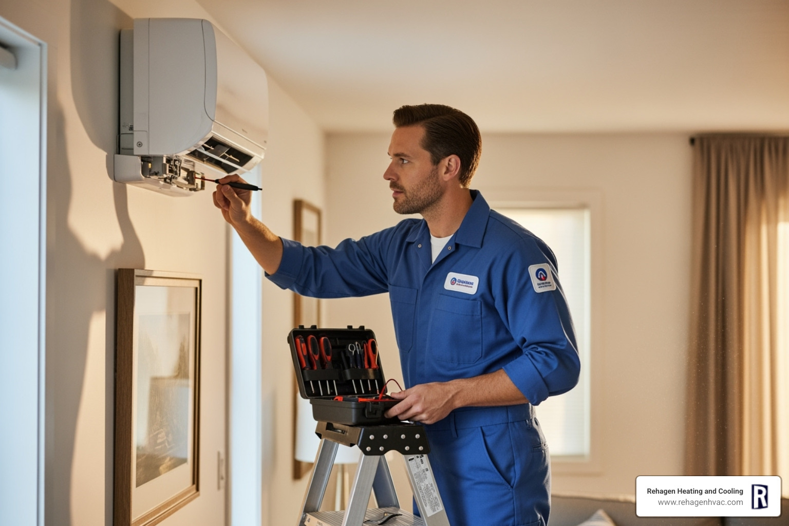 professional technician servicing an indoor mini-split unit - mini split maintenance jefferson city