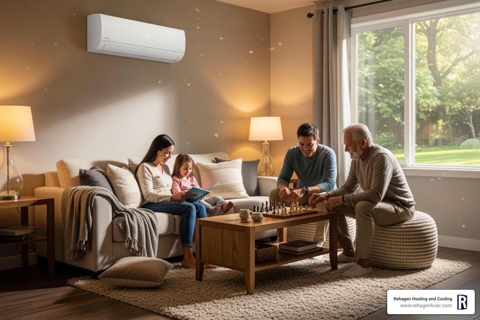 family enjoying a comfortable room with a visible mini-split - mini split maintenance jefferson city