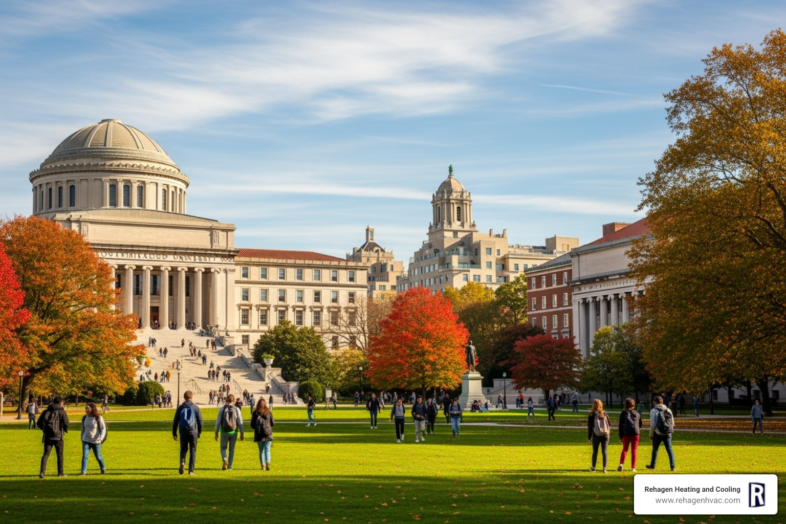 Image of Columbia University's campus or the Knox Hall building - geothermal energy systems columbia