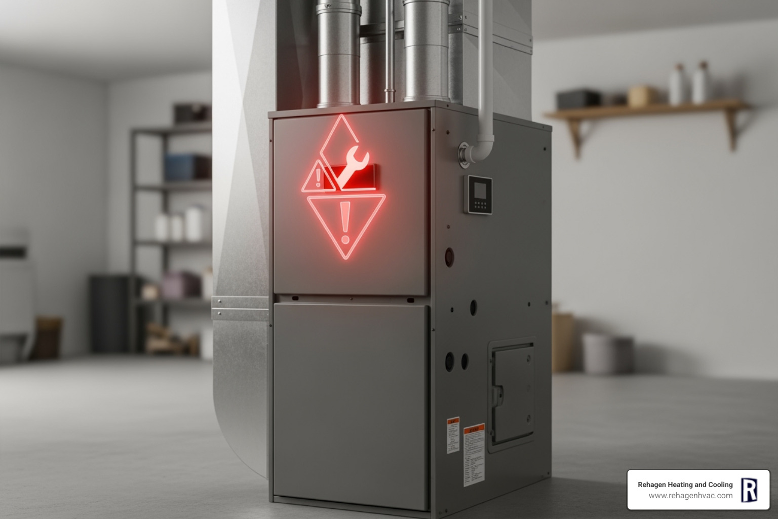 of a furnace with a warning symbol overlay - emergency heating service jefferson city