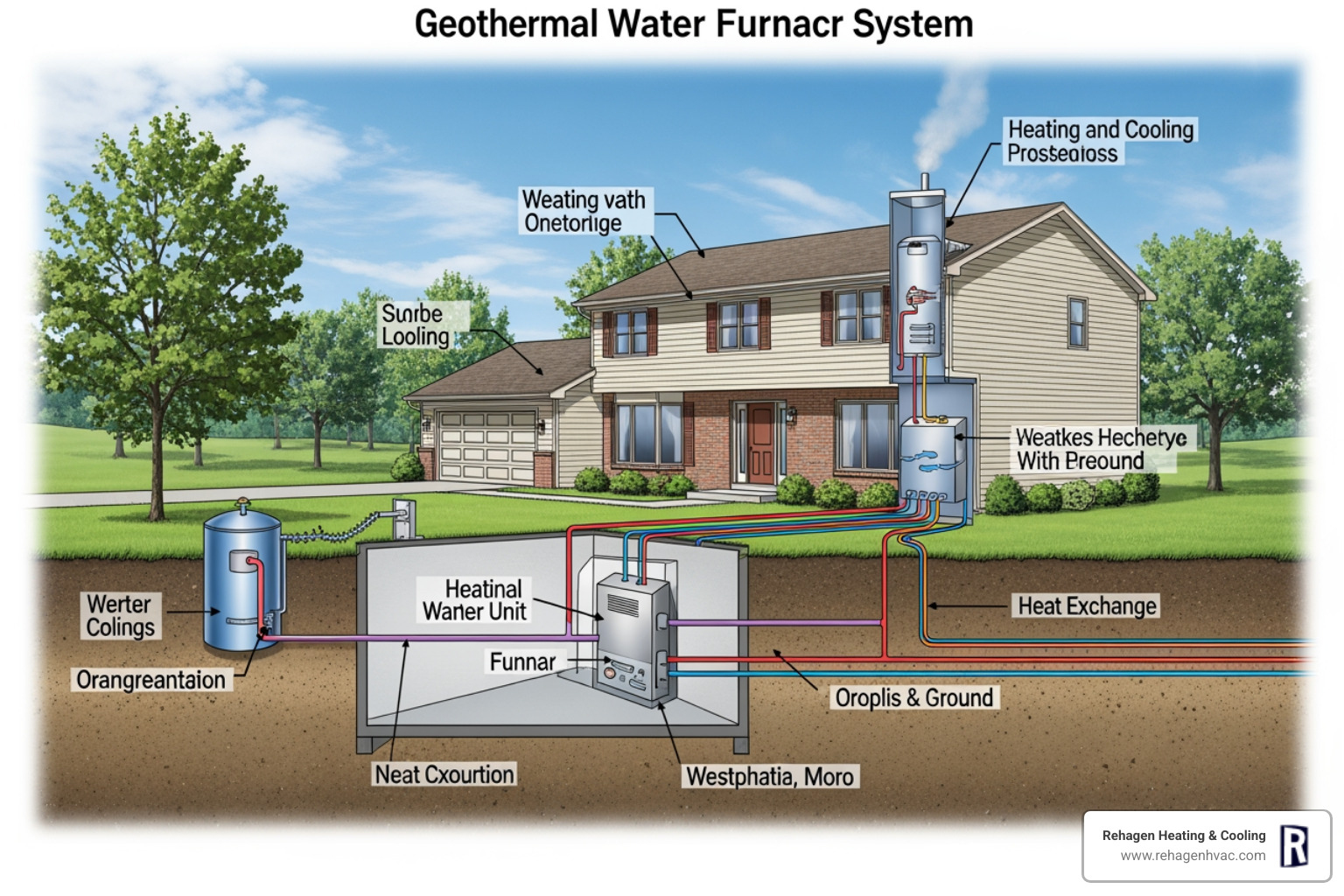Infographic showing how geothermal systems extract heat from the earth's constant 50-55 degree temperature in winter to warm homes, and transfer indoor heat back into the ground in summer for cooling, with arrows illustrating the heat exchange cycle between underground loops and the indoor unit - water furnace in westphalia mo Infographic showing how geothermal systems extract heat from the earth's constant 50-55 degree temperature in winter to warm homes, and transfer indoor heat back into the ground in summer for cooling, with arrows illustrating the heat exchange cycle between underground loops and the indoor unit - water furnace in westphalia mo