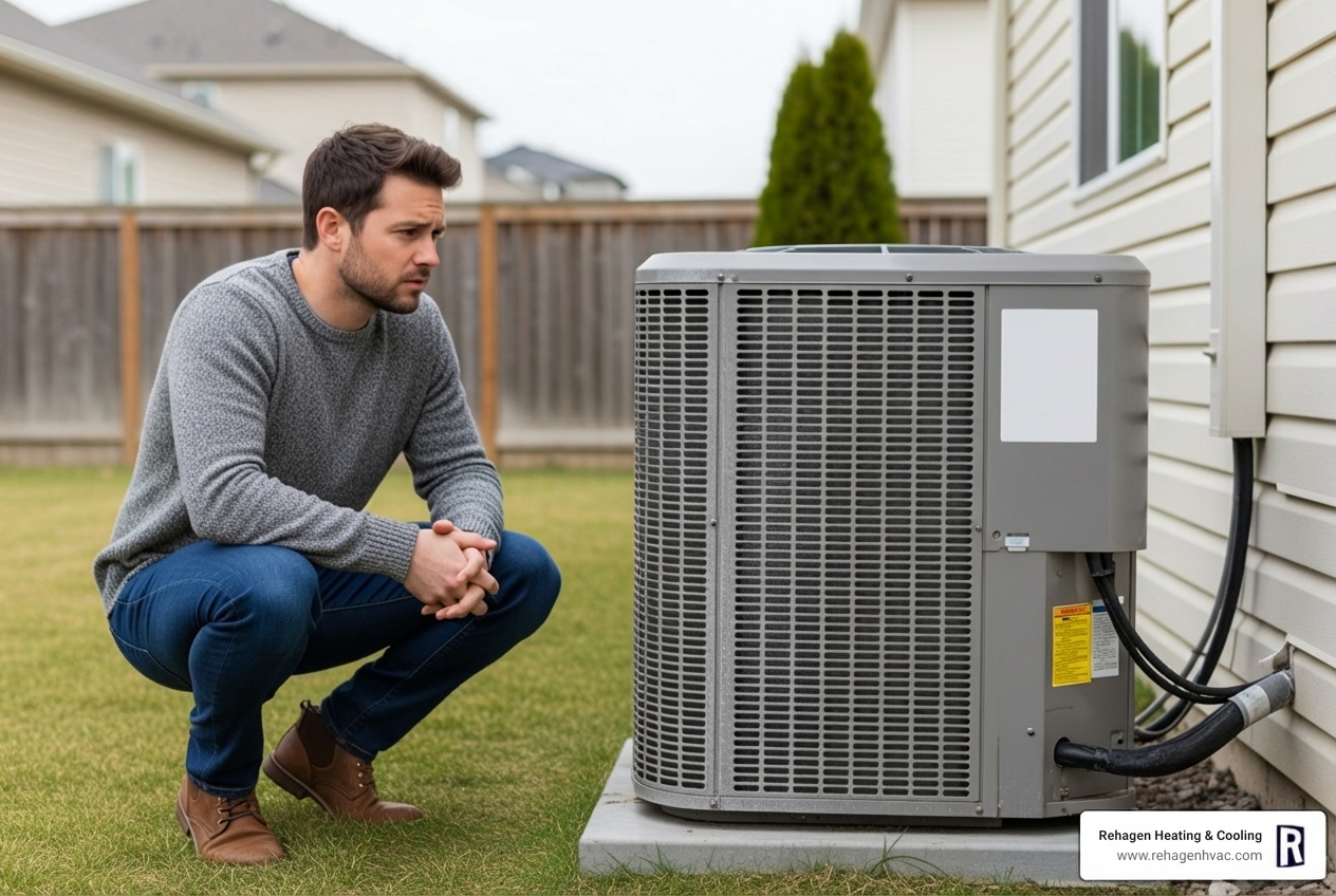 Infographic showing emergency heat pump repair decision tree: Check if system is on, verify thermostat settings, look for ice buildup or unusual noises, note any burning smells, then call NATE-certified technician for 24-hour emergency service in Osage Beach, MO - emergency heat pump repair in osage beach, mo