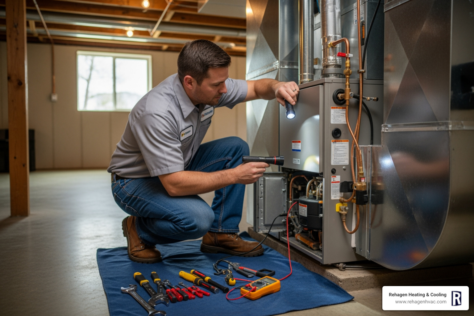 Infographic showing three key benefits of annual furnace maintenance: improved safety with carbon monoxide detection, lower energy bills through better efficiency, and extended equipment lifespan with fewer breakdowns - furnace maintenance in lake ozark mo