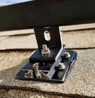 Roof Tech RT Mini-II solar mounting attachment used to secure panels to a shingle roof