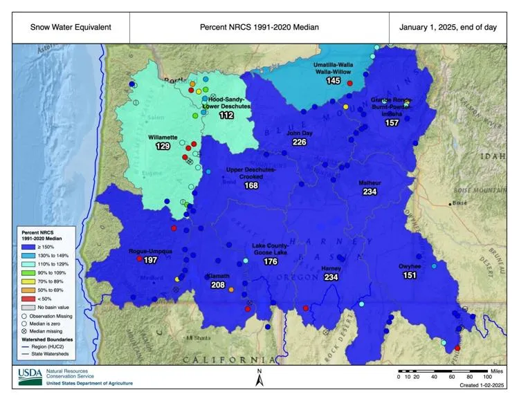 Bend Bulletin: Oregon's snowpack sees spectacular start to 2025