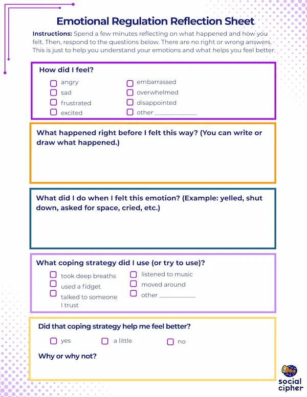Preview of Social Cipher's Emotional Reflection Sheet, click here to open PDF