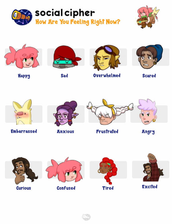 Preview of the Social Cipher Feelings Chart, click here to open PDF