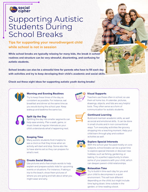 Preview of Supporting Autistic Students During School Breaks guide, click to open PDF