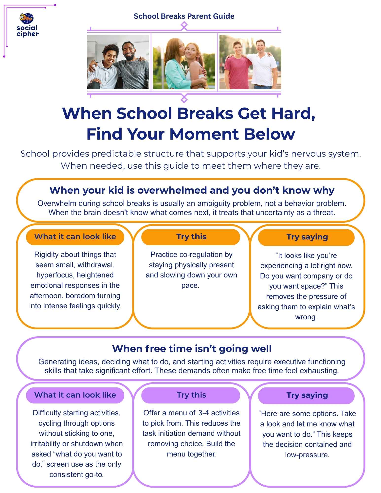 document preview image of social cipher parent guide: how to support your child during school breaks