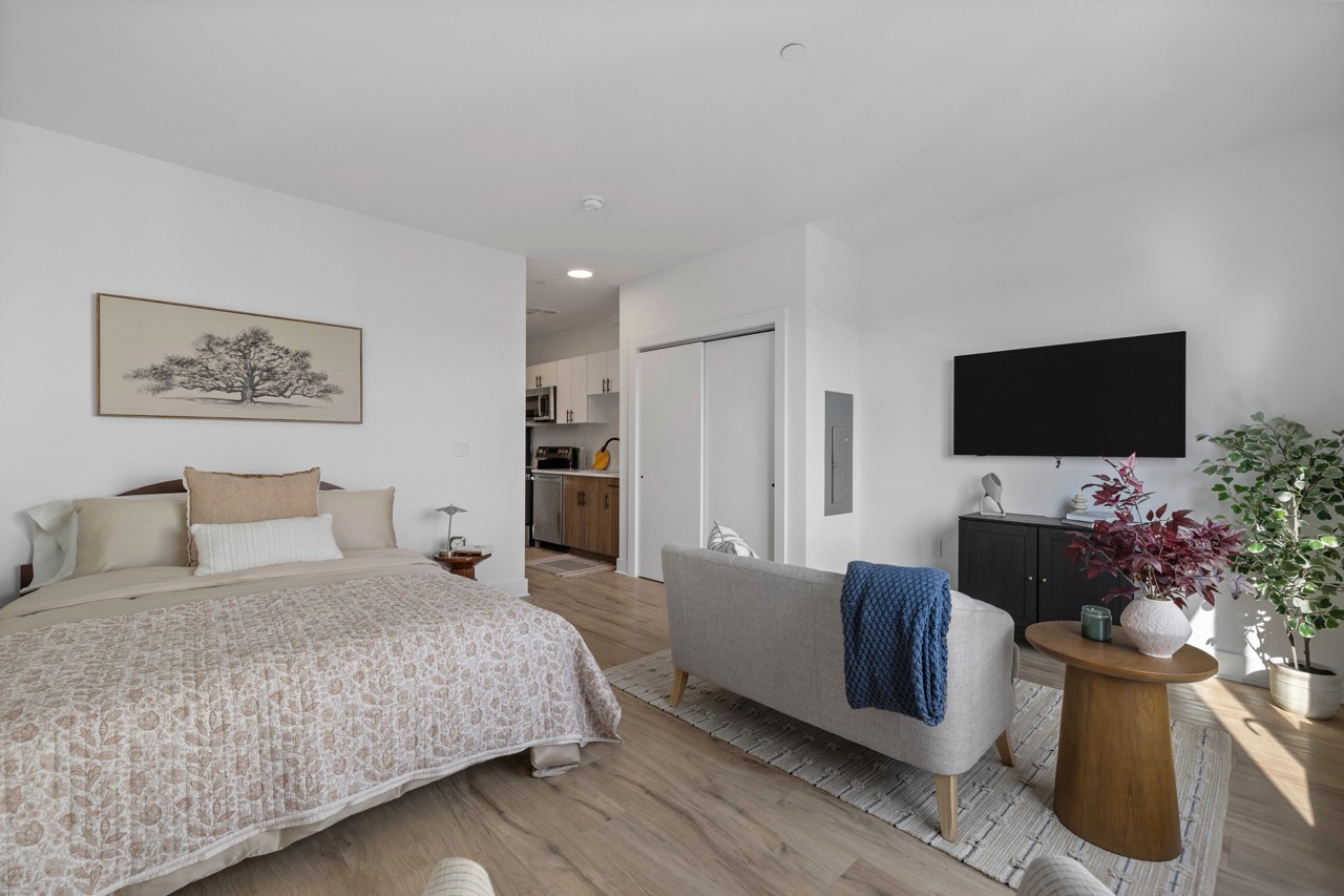 Open-concept studio apartment at The Lafayette Stamford near downtown Stamford
