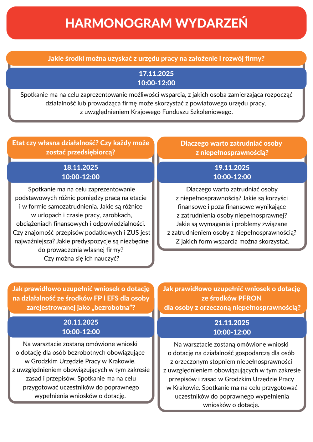 Harmonogram wydarzeń związany ze Światowym Tygodniem Przedsiębiorczości 2025