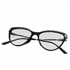 Black cat-eye style eyeglasses with clear lenses.