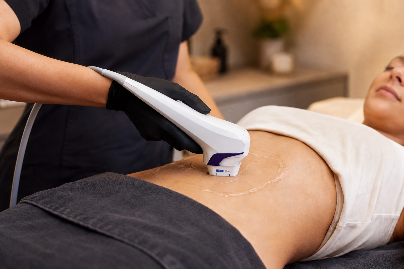 Doctor performing Ultraformer MPT HIFU stomach treatment at Skin Studio Bali