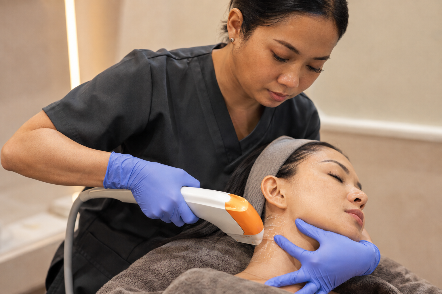 Doctor performing an Ultraformer MPT HIFU treatment at Skin Studio Bali