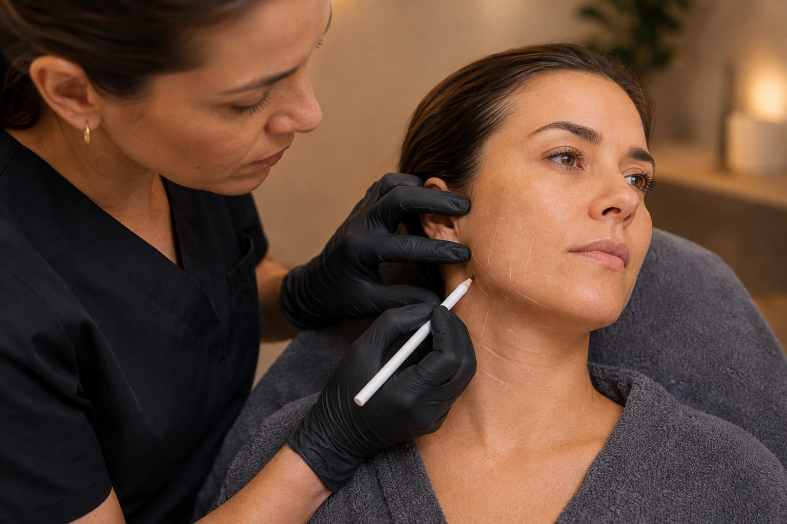Skin Studio doctor assessing a client's face before Ultraformer MPT HIFU treatment