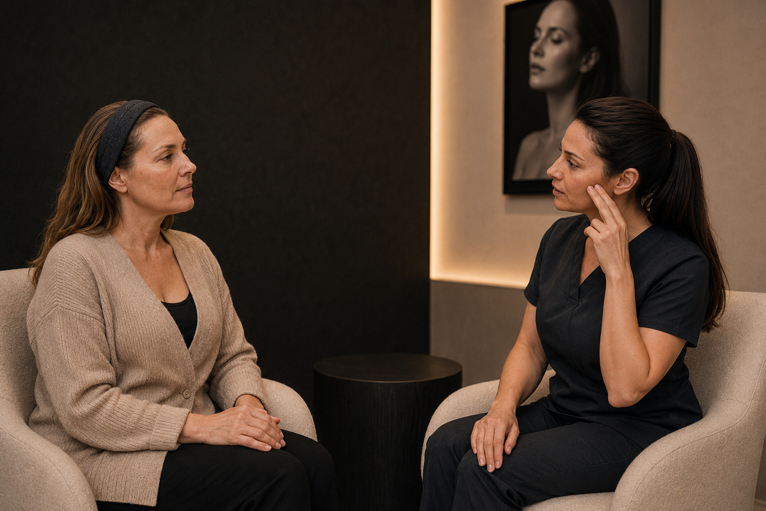 Aesthetic doctor assessing facial structure before Sculptra treatment at Skin Studio Bali