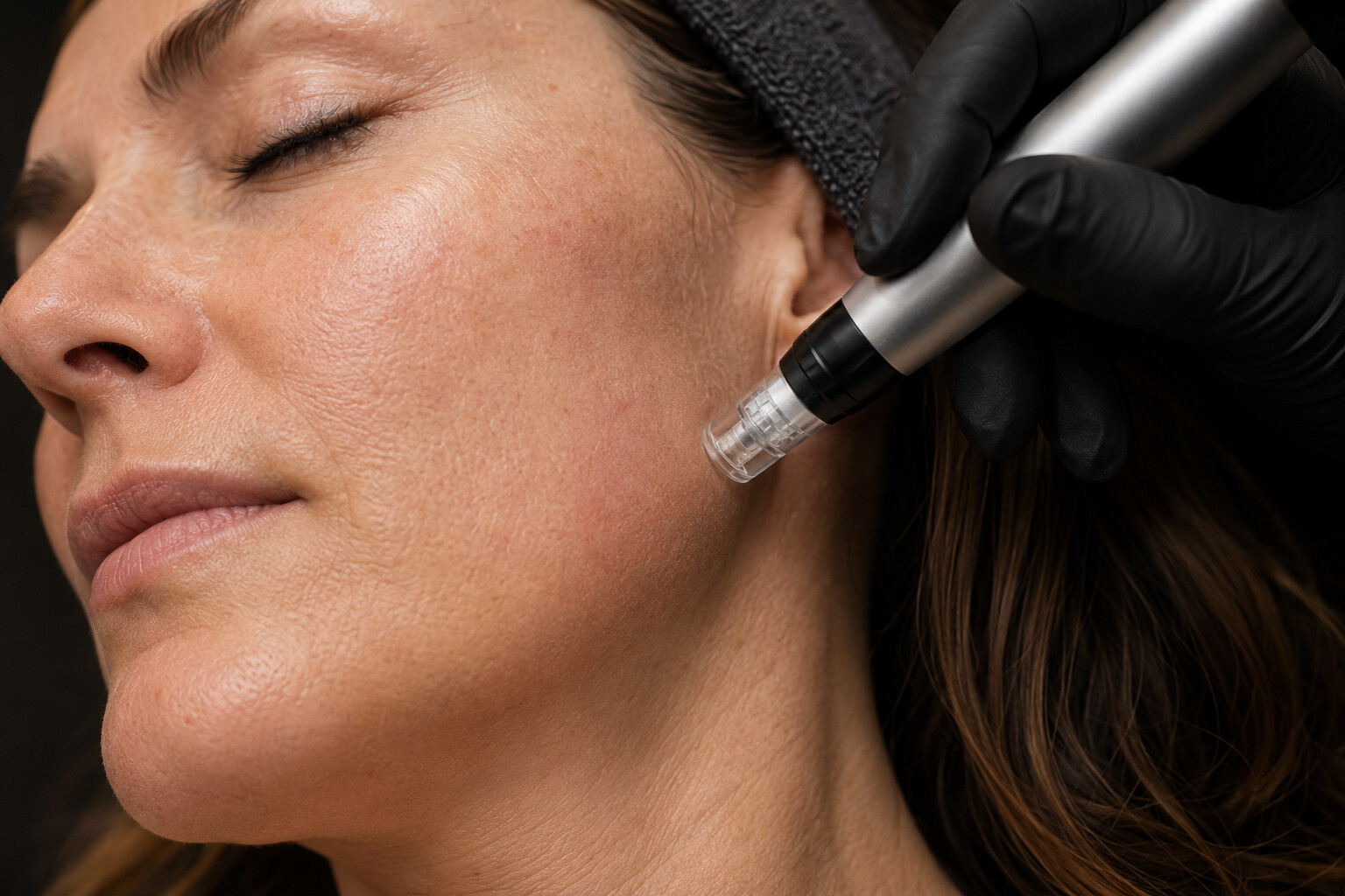 Professional microneedling device treating facial skin at Skin Studio Bali