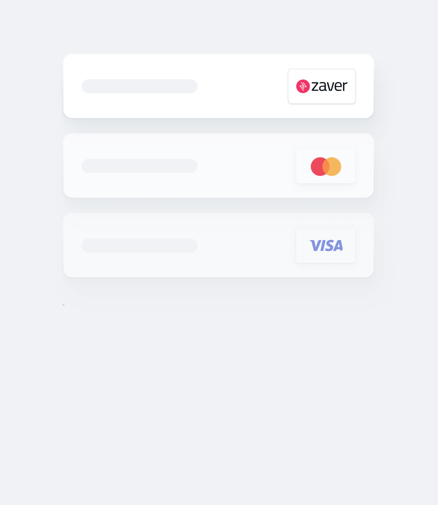 Zaver, Mastercard, and Visa payment badges on a light background.
